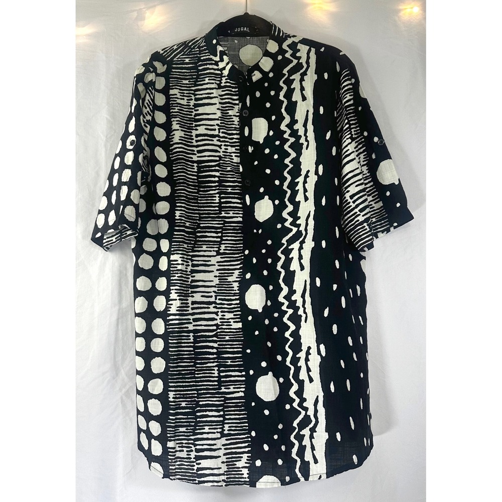 JOGAL Men's L African Style Dashiki Print Henley Shirt Cotton Blend Artistic
